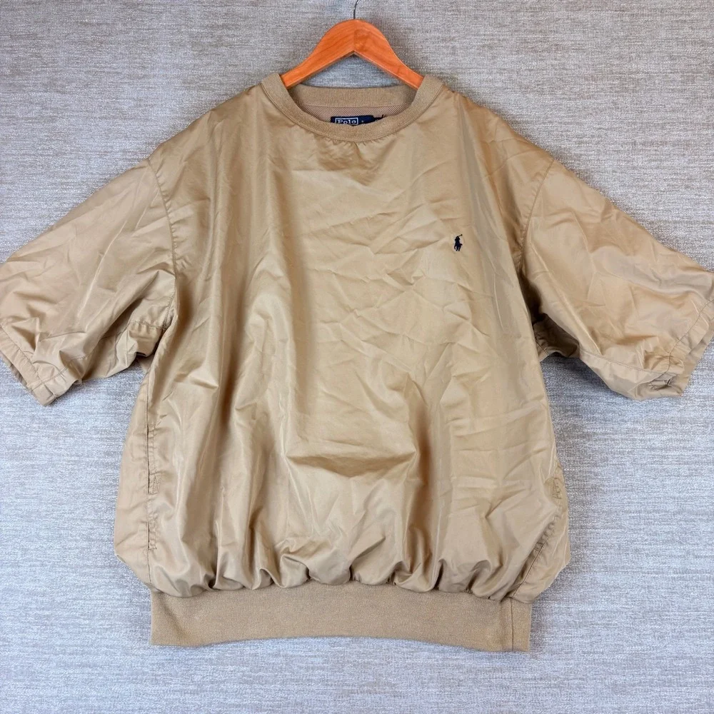 VTG Polo Ralph Lauren Pullover Jacket Men L Tan Short Sleeve Golf Y2K Preppy EUC